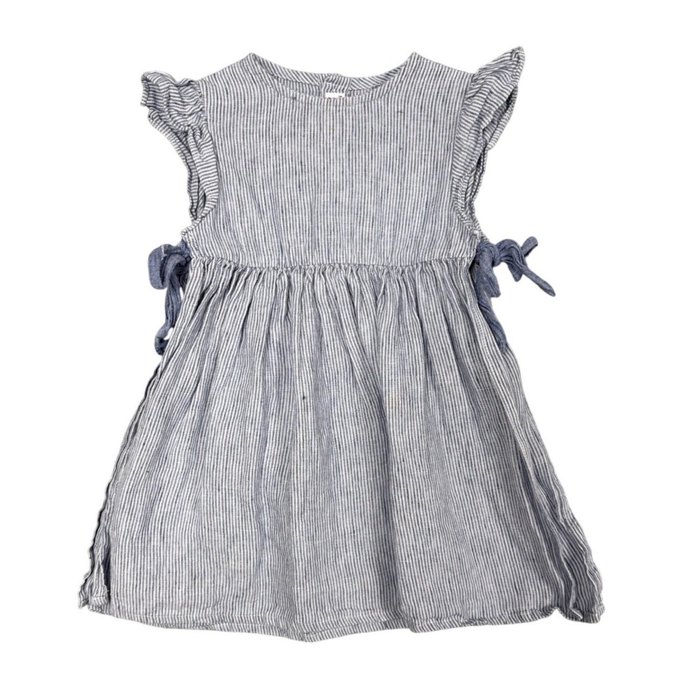 Il GUFO Striped Sleeveless 100% Linen Dress Girls‎ Size 24M Blue Bow Detail EUC